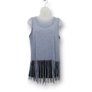LAMADE Fringe Tank Top Heather Gray Shirt Cotton Blend Sleeveless Medium
